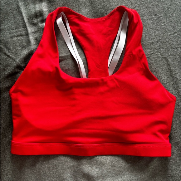 Fabletics Electric Cherry/Electric Cherry Mini Leopard Sports bra and leggings. - Picture 9 of 9